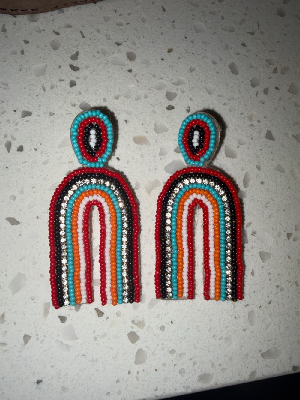 Vibrant Beaded Rainbow Dangle Earrings - Red, Turquoise, Orange